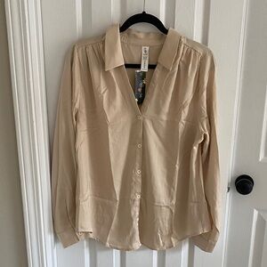 Elegant Beige Women's Button-Down Shirt